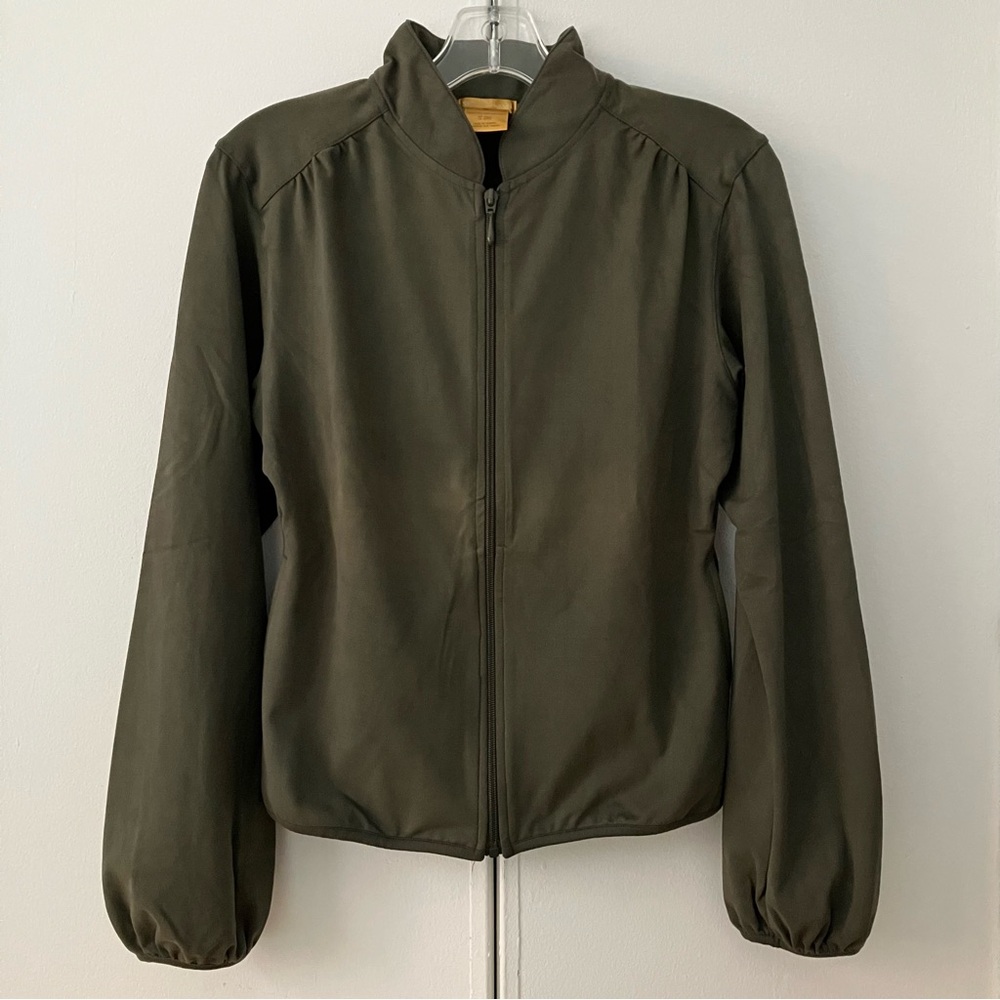 Shiva Shakti Olive Green Long Sleeve Mock Neck Zip Up Jacket Women's Small